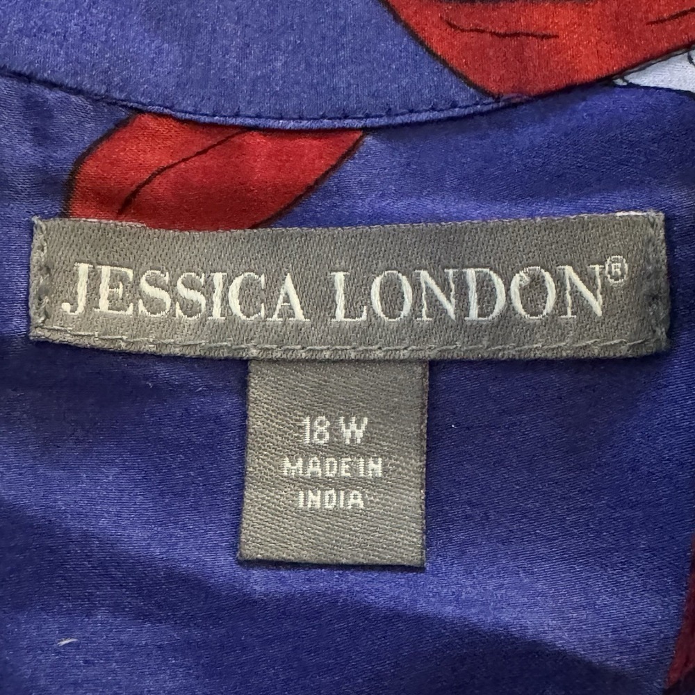Jessica London 18W 2X Shirt Top Blue Floral Flower Long Sleeve V Neck Tunic - Picture 5 of 5